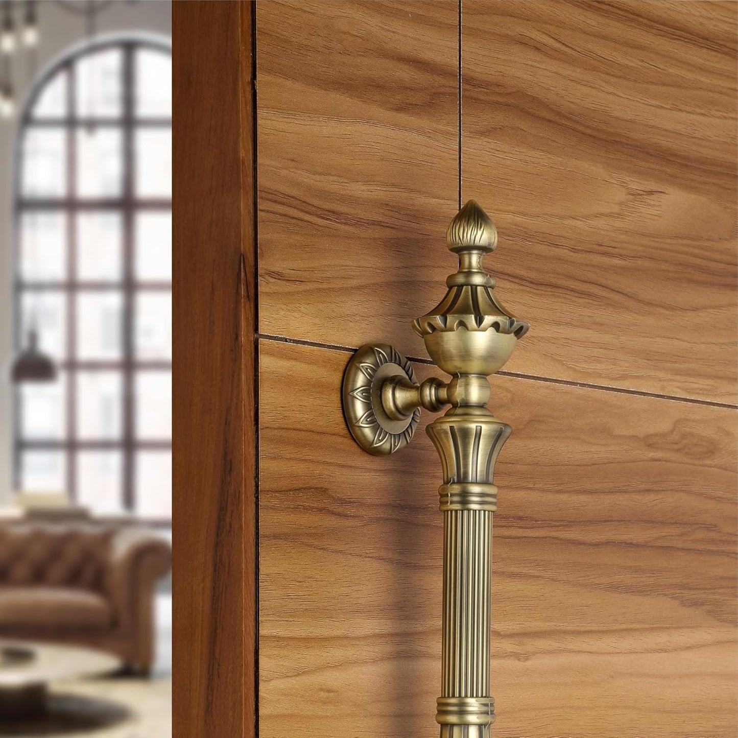 Luxury Zinc Golden Lotus Door Pull Handle – Antique Finish Decorative Main Door Handle