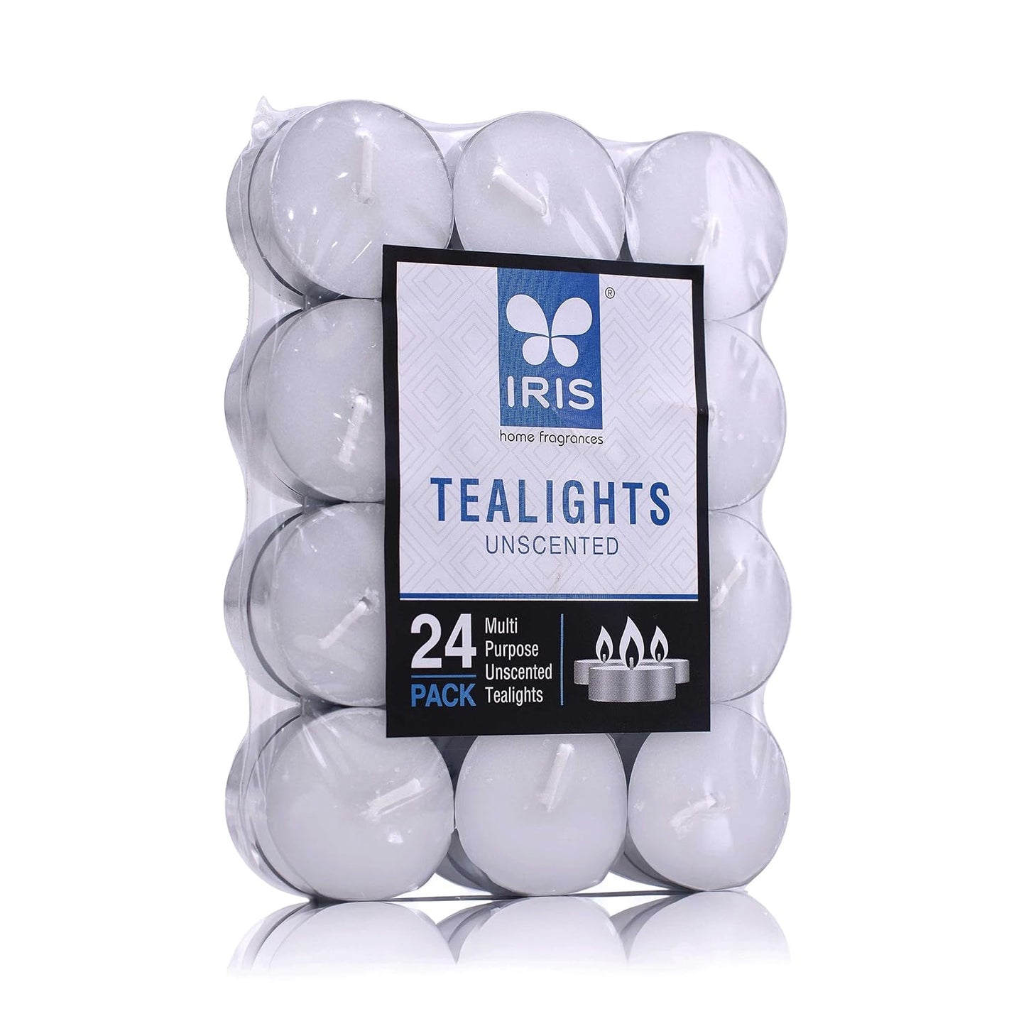 New set of unscented 24 tea lights in a uniformed pack