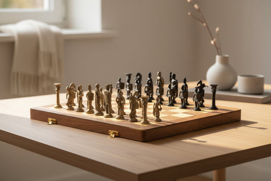 Wooden Chess Board with Brass Roman Piece-ArtyCraftz.com