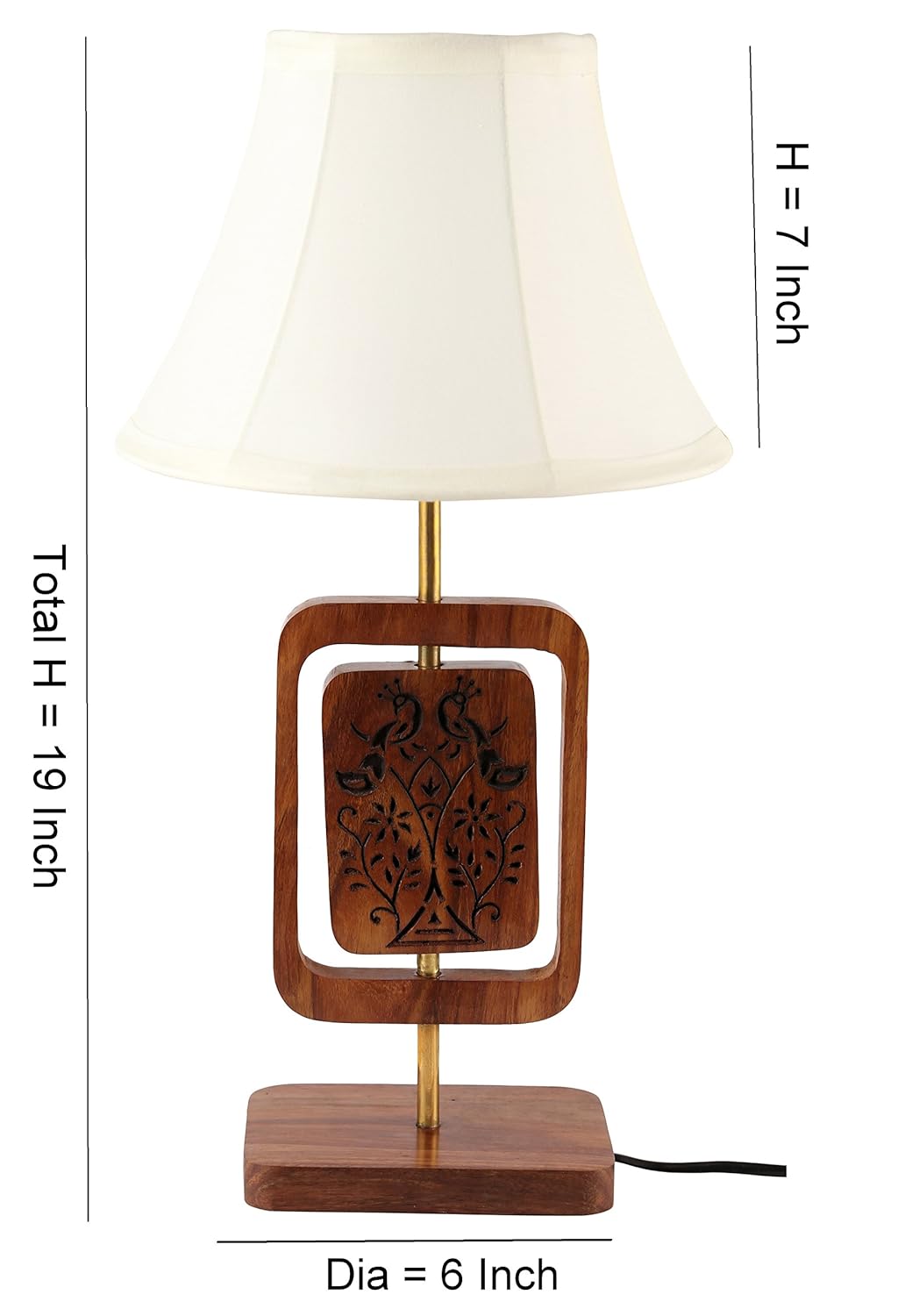 Handcrafted Sheesham Wood Table Lamp with Peacock Engraving-ArtyCraftz.com