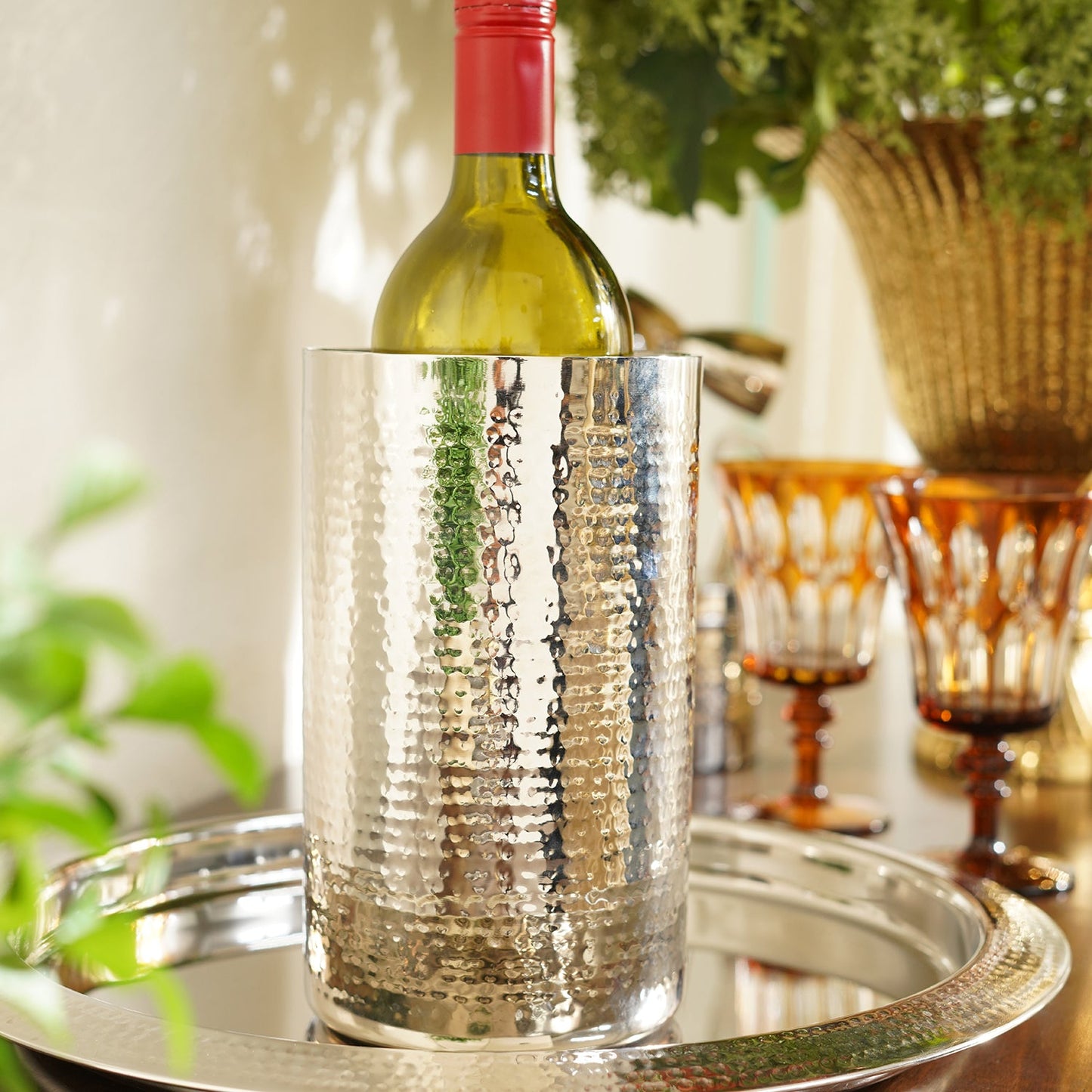 Silver Hammered Metal Wine Chiller