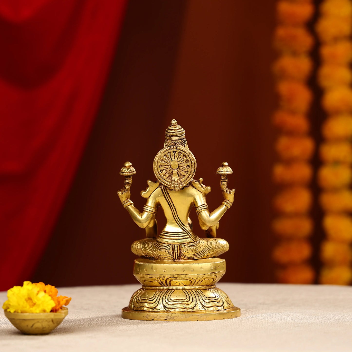 8" Brass Goddess Laxmi Showering Wealth Idol