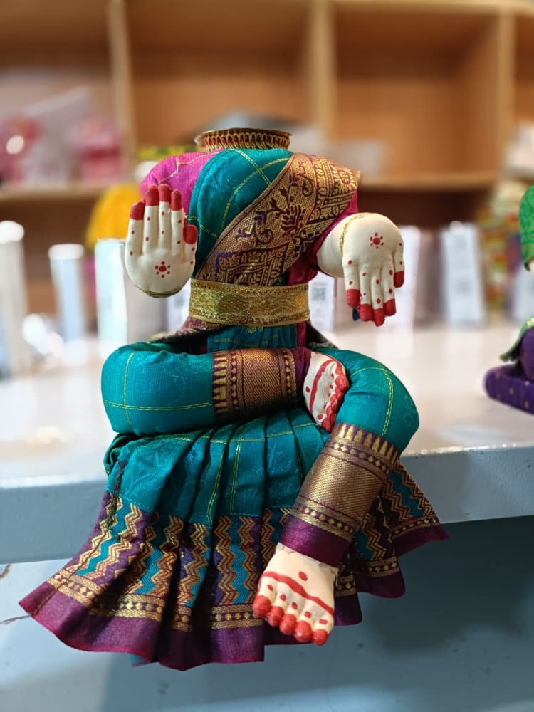 8 inch handcrafted Lakshmi doll base with Banarasi silk fabric and brass Kalash-ArtyCraftz.com