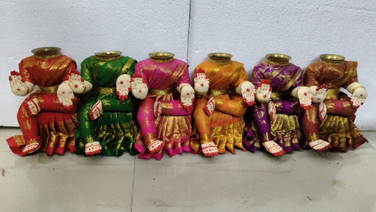 8 inch handcrafted Lakshmi doll base with Banarasi silk fabric and brass Kalash-ArtyCraftz.com