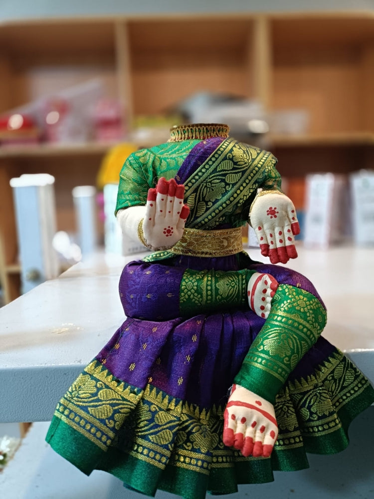 8 inch handcrafted Lakshmi doll base with Banarasi silk fabric and brass Kalash-ArtyCraftz.com