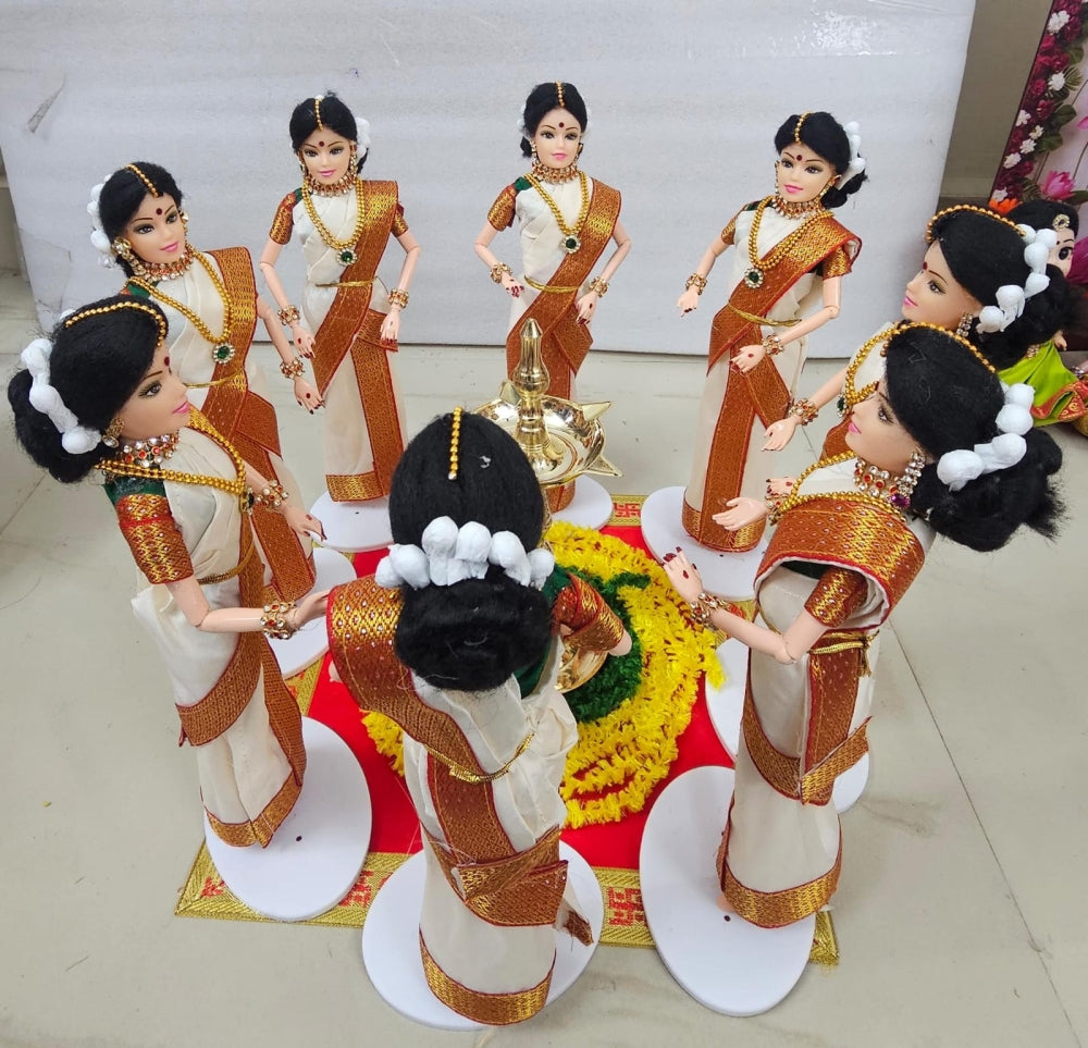 8 inch handcrafted Onam celebration doll set with fiber and fabric dolls-ArtyCraftz.com