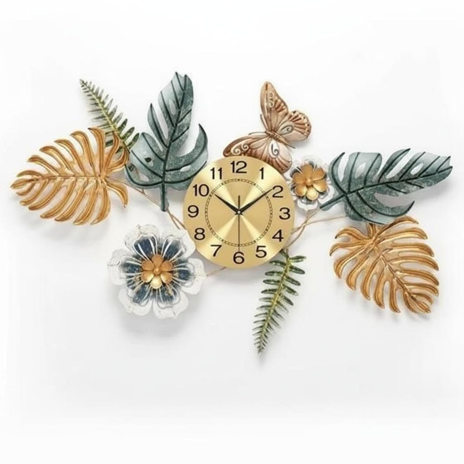 90 cm iron leaf and floral decorative wall clock with butterfly design-ArtyCraftz.com