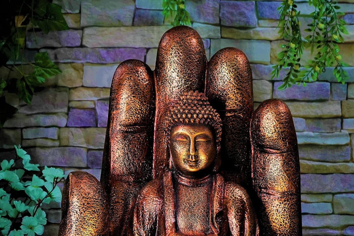 Palm Buddha face Shower Water Fountain Copper Color