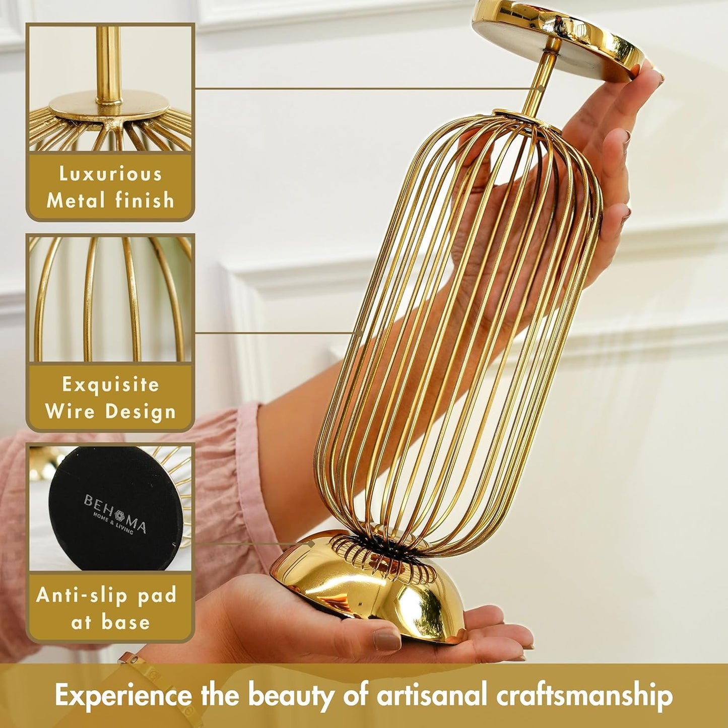 Decorative Metal Pillar Candle Holder Stand with Gold Finish