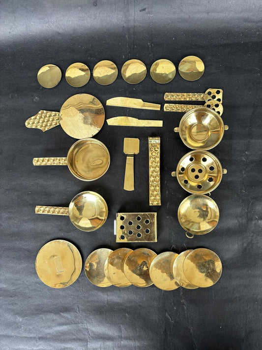 Brass Miniature Kitchen Set with Display Tray 8 Inch Collectible Decor