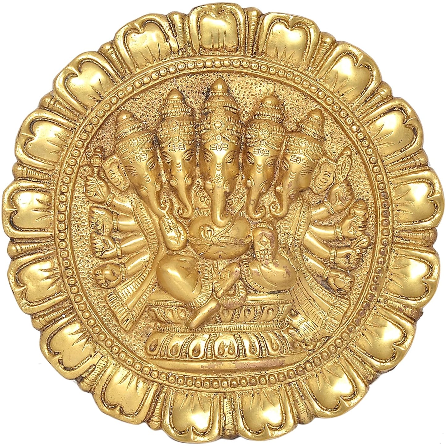 Brass Panchmukhi Ganesha Plate (Gold) Length 11 Inch