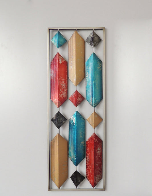 Multi color long Hexagon Metal Wall Decor with Frame 13"x36"