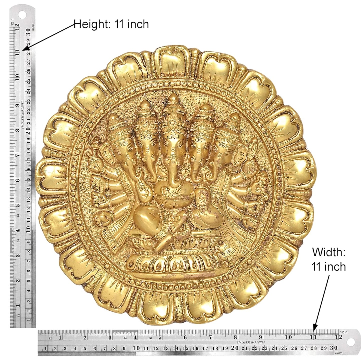Brass Panchmukhi Ganesha Plate (Gold) Length 11 Inch