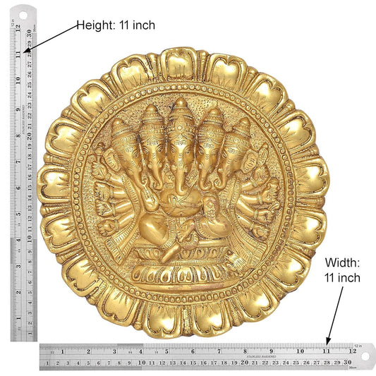Brass Panchmukhi Ganesha Plate (Gold) Length 11 Inch