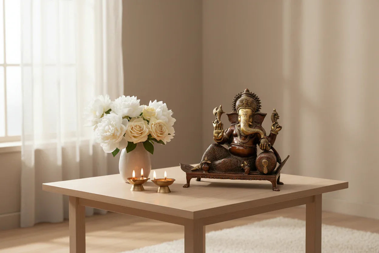 Brass Lord Ganesha Seated Chowki Statue-ArtyCraftz.com