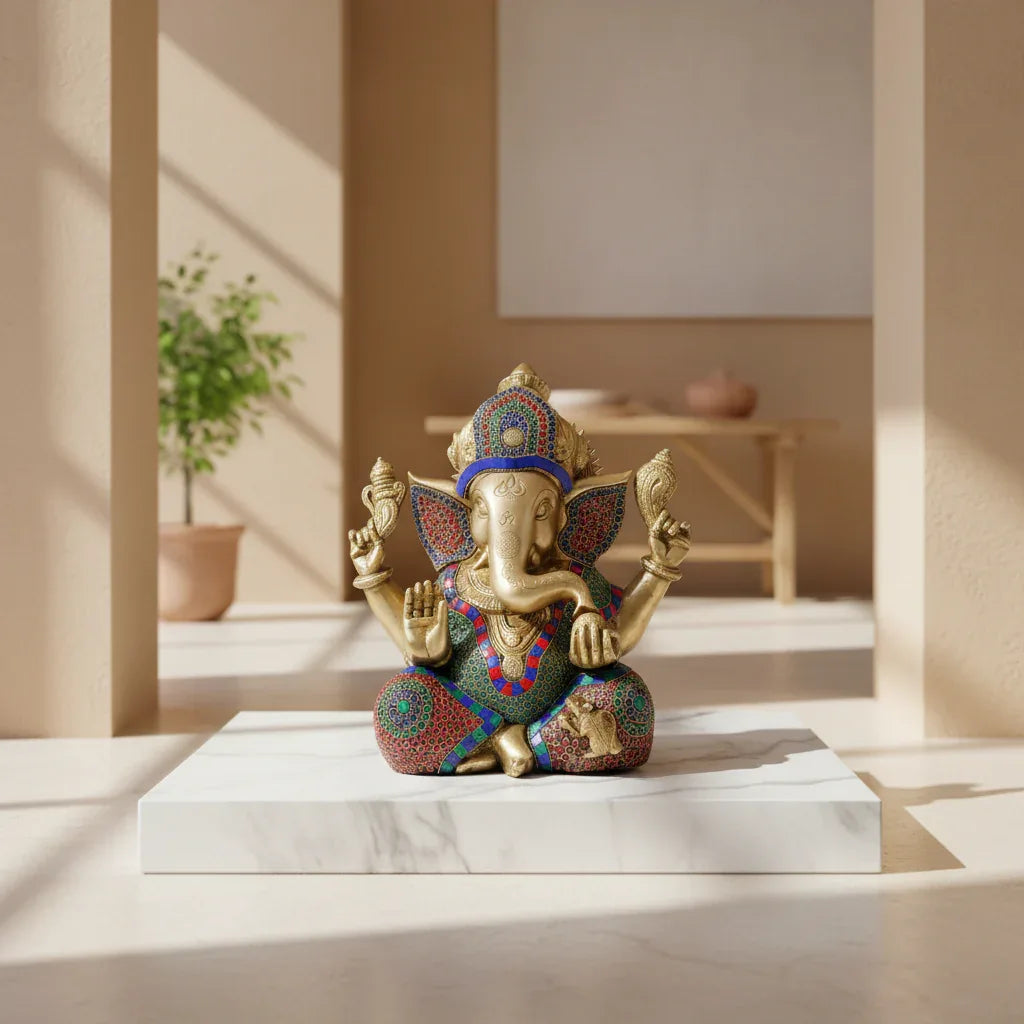 12 inch multicolor Lord Ganesha idol for home temple-ArtyCraftz.com