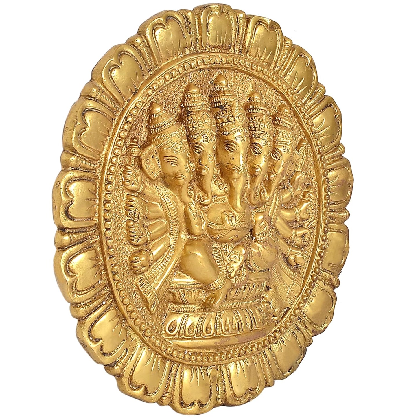 Brass Panchmukhi Ganesha Plate (Gold) Length 11 Inch