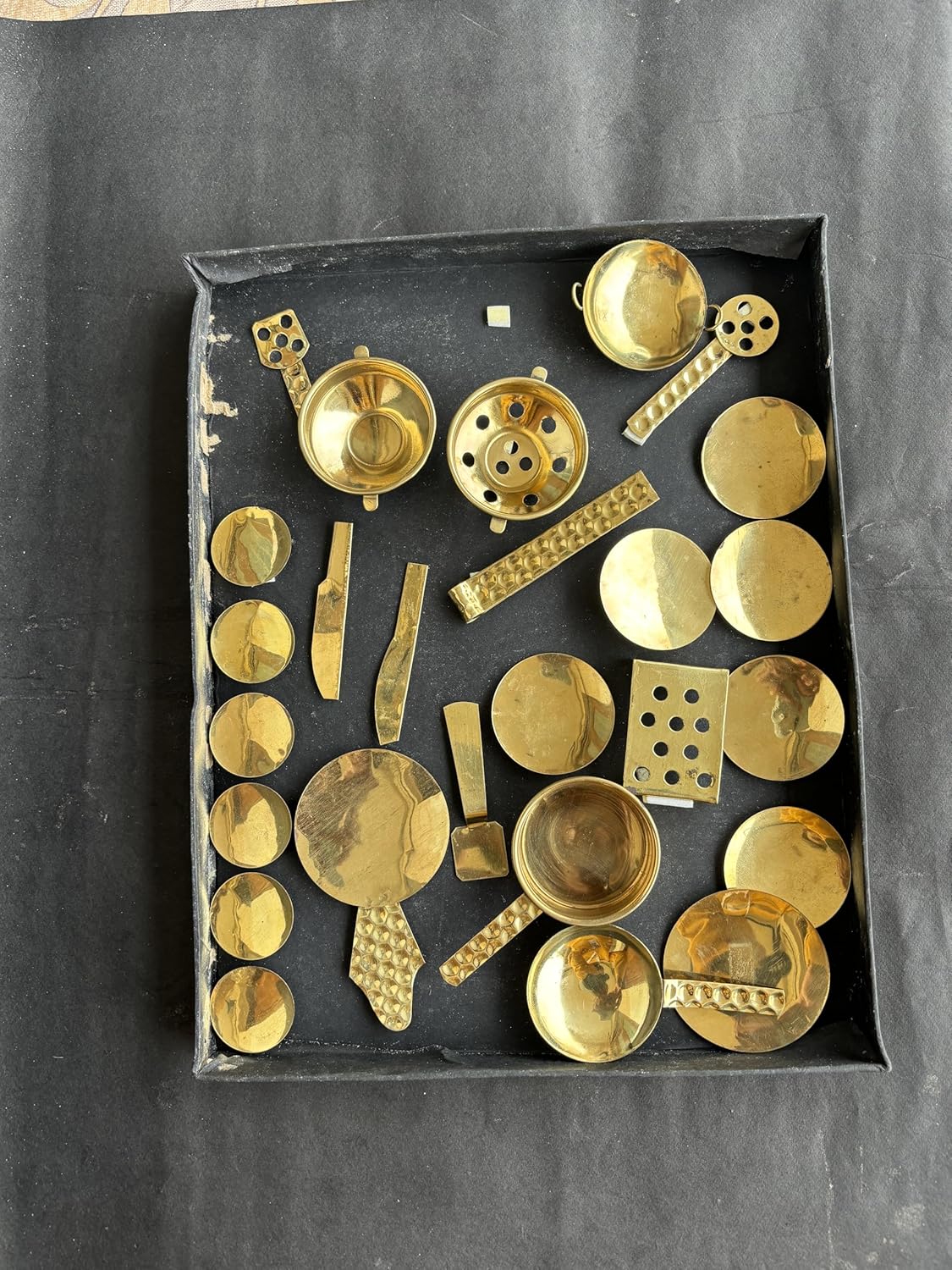Brass Miniature Kitchen Set with Display Tray 8 Inch Collectible Decor