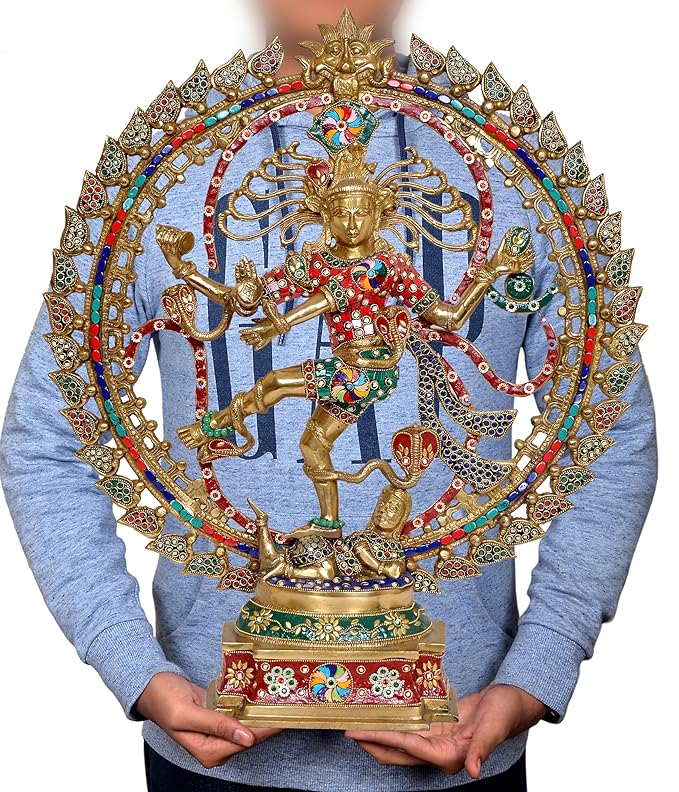 Premium Brass Nataraja Statue with Stone Work for Luxury Decor