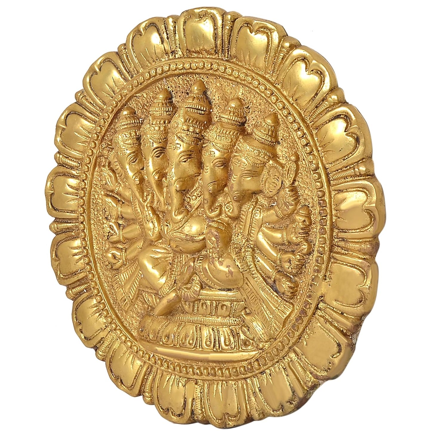 Brass Panchmukhi Ganesha Plate (Gold) Length 11 Inch