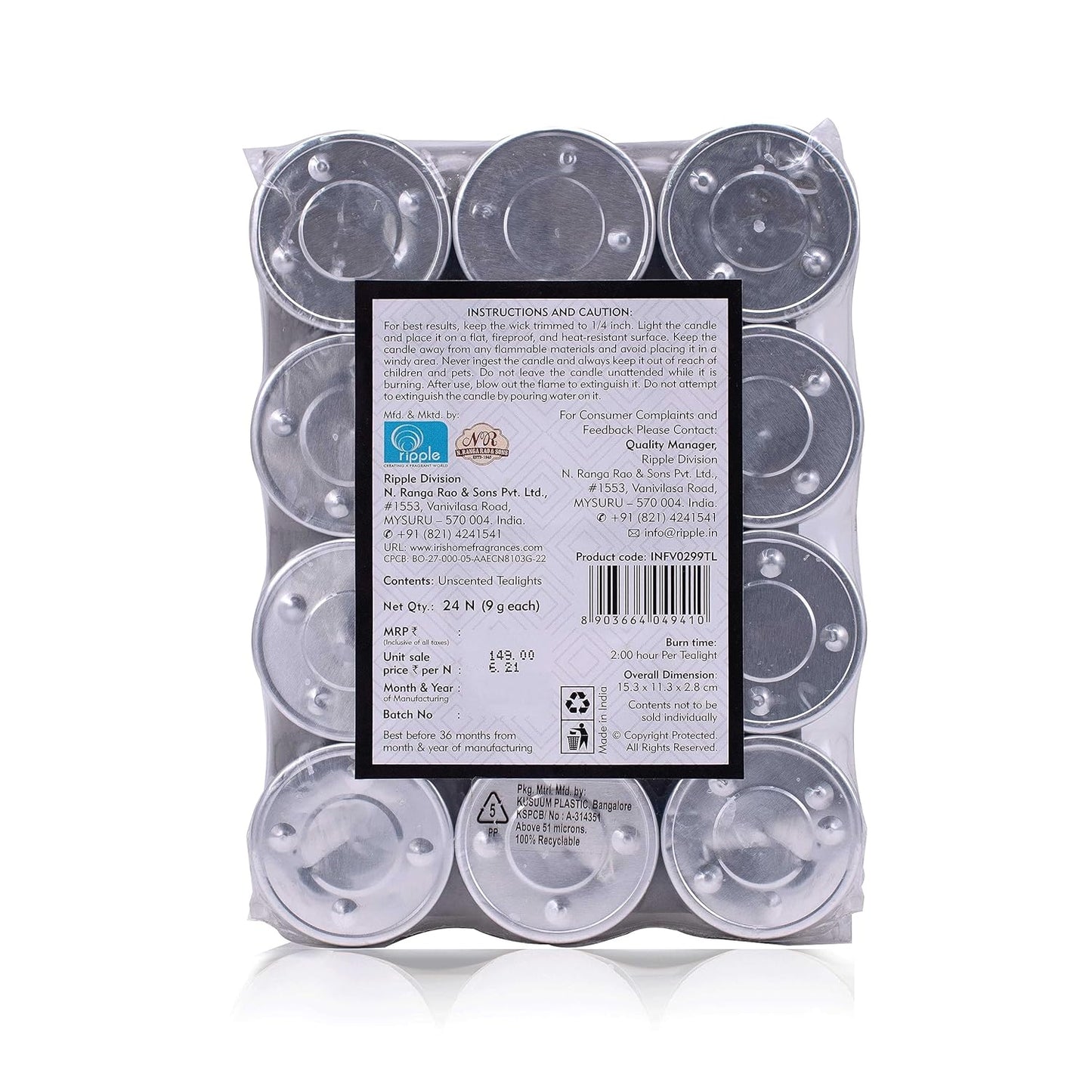 New set of unscented 24 tea lights in a uniformed pack