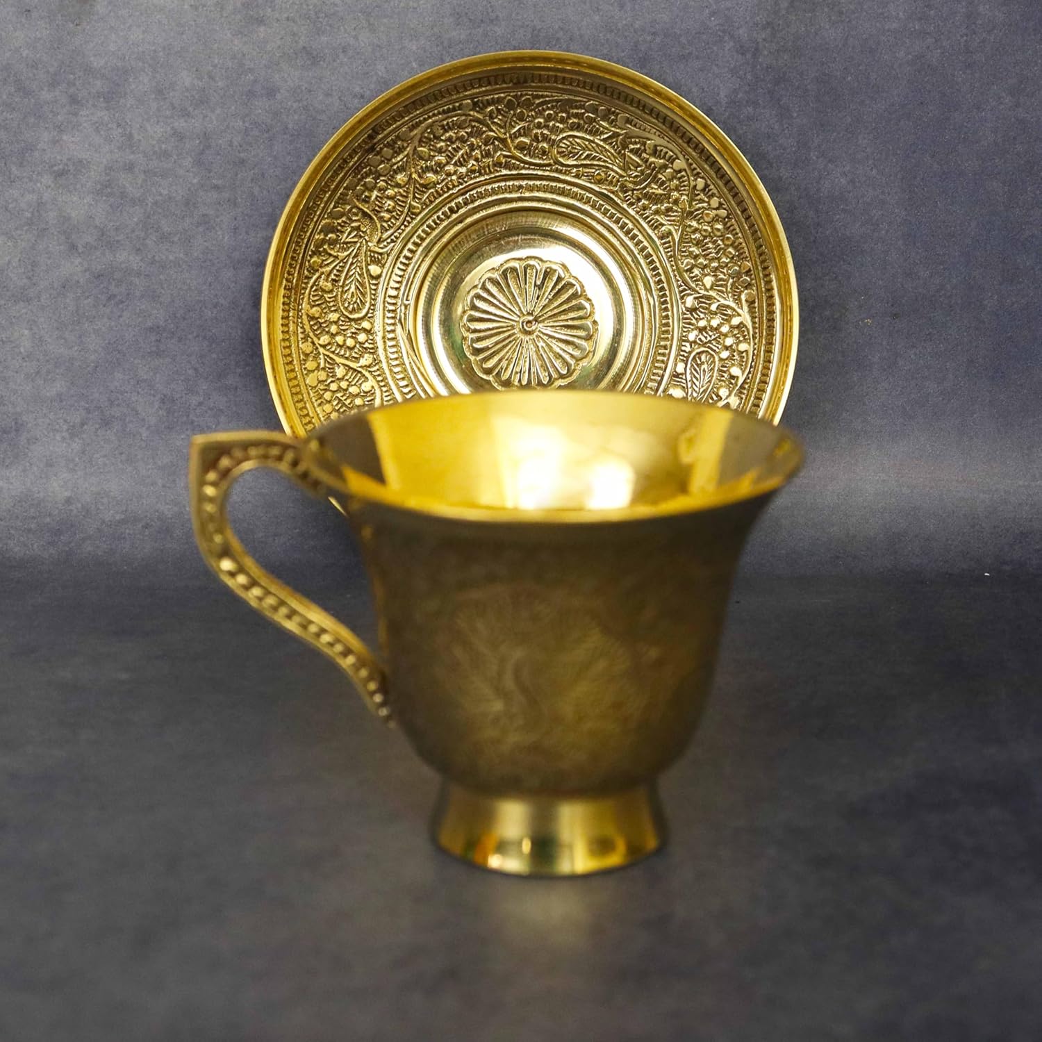 Brass Engraved Coffee Cup and Saucer-ArtyCraftz.com
