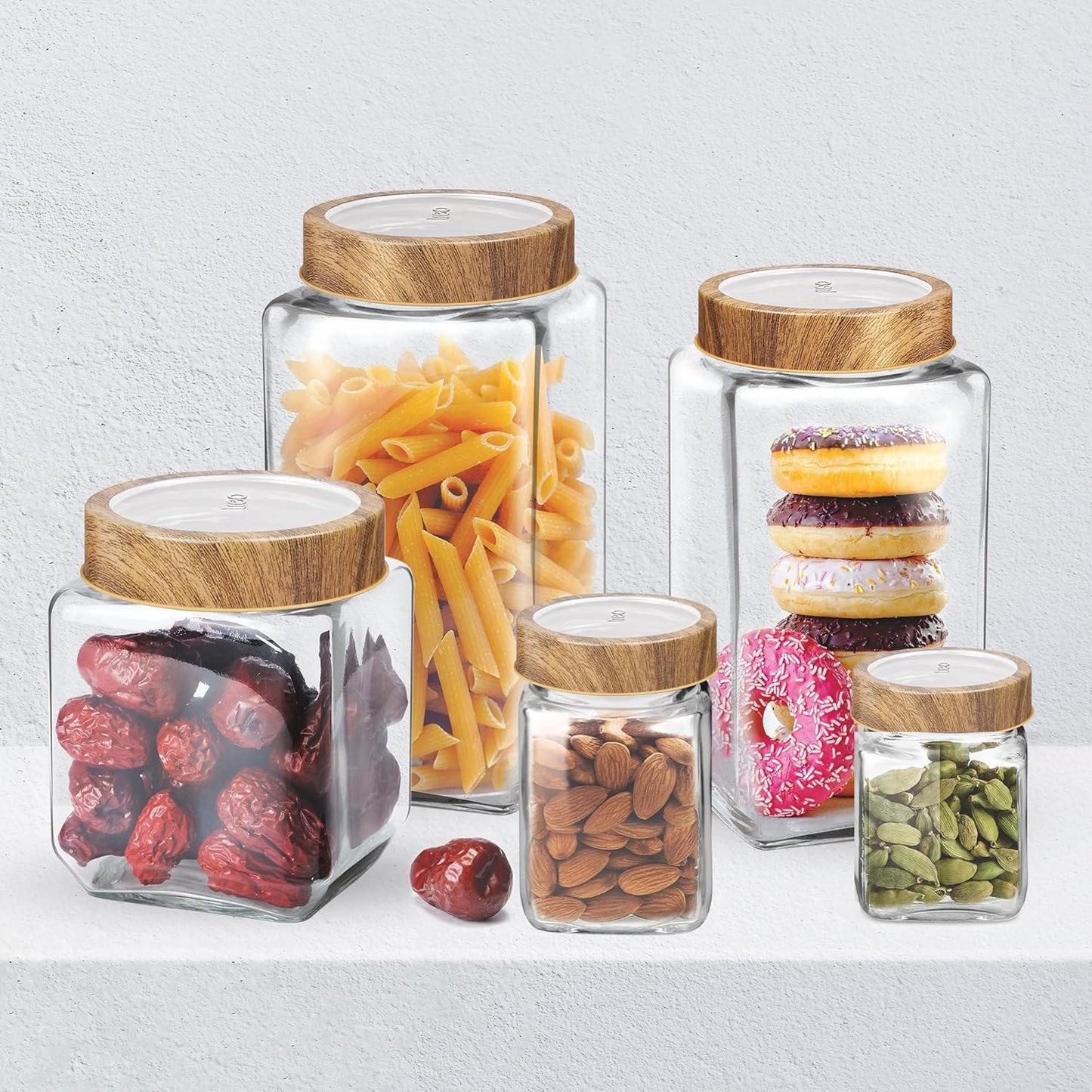 Treo By Milton Woody Cube Storage Glass Jar, 1 Piece, 1000 ml, Transparent