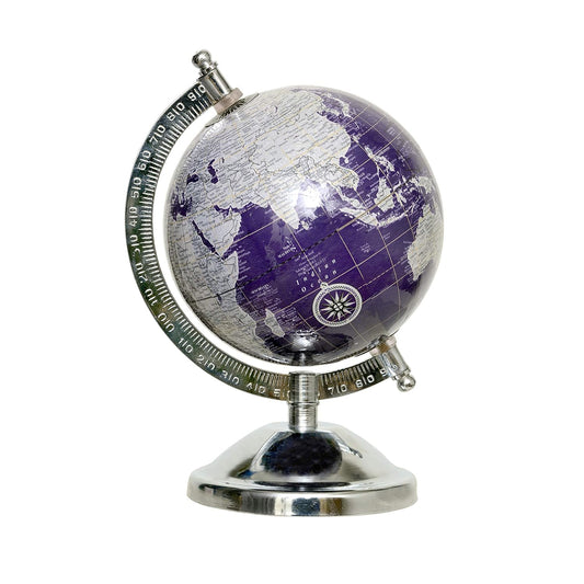 Blue Silver Desk Globe Showpiece – Decorative World Map Table Globe