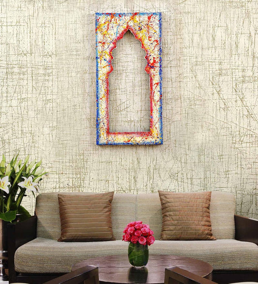 Handpainted Rectangle Wall Hanging White Colour Jharokha Frame