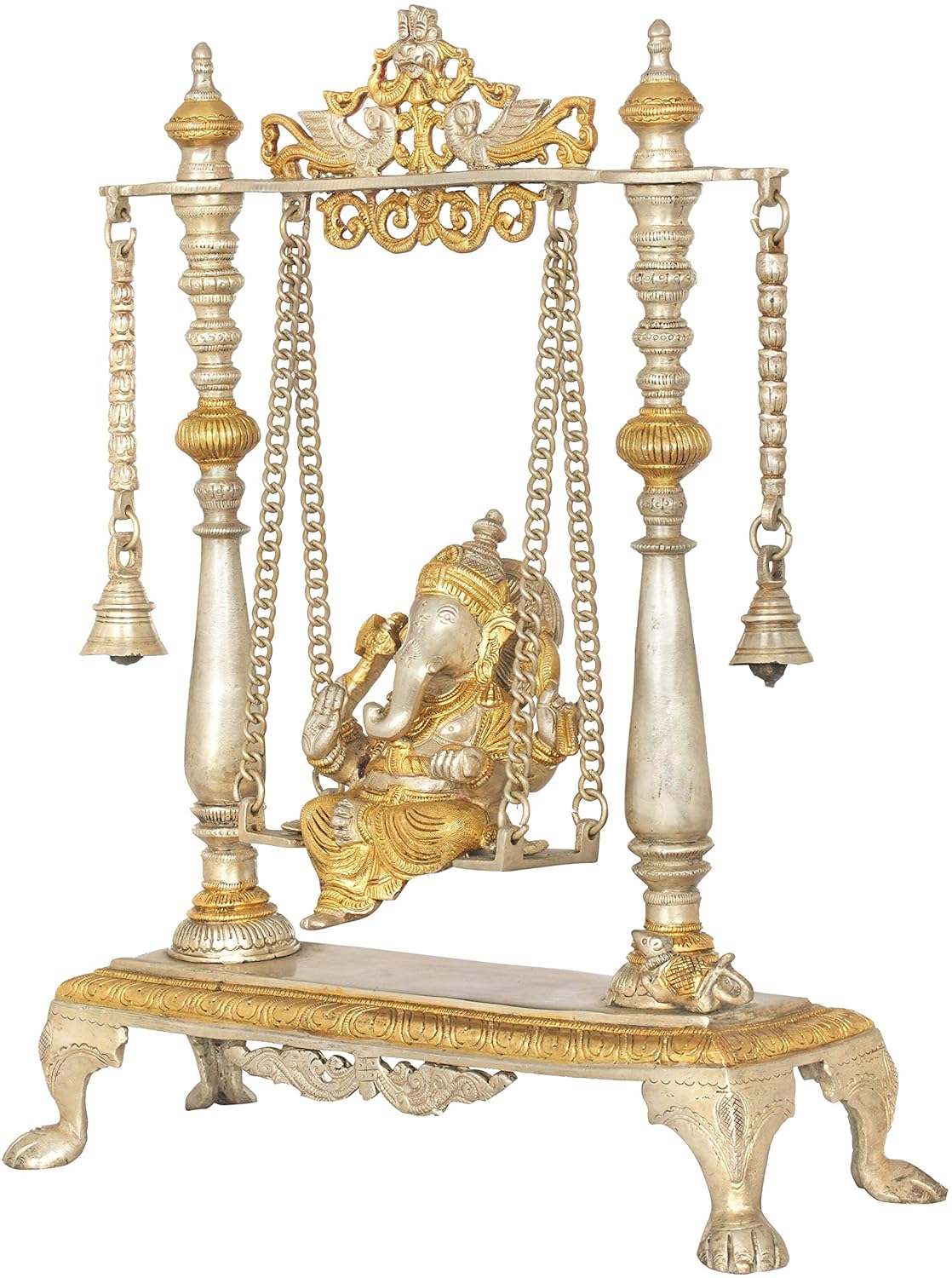 Brass Ganesha Hanging Bells with Chain & Kirtimukha Jhula Statue