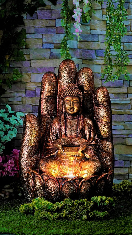 Palm Buddha face Shower Water Fountain Copper Color