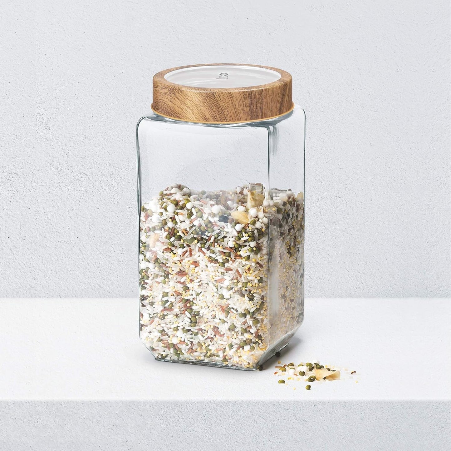 Treo By Milton Woody Cube Storage Glass Jar, 1 Piece, 1000 ml, Transparent