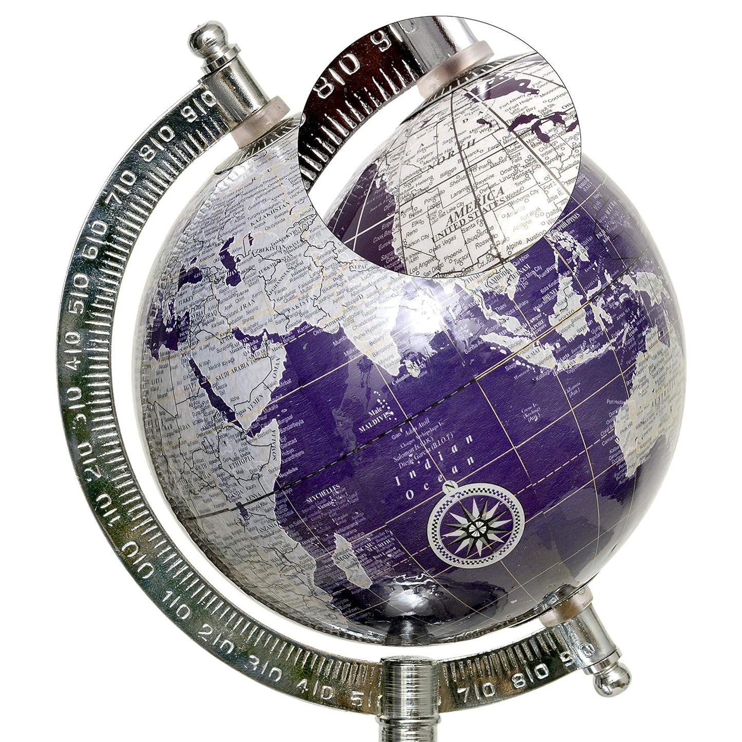 Blue Silver Desk Globe Showpiece – Decorative World Map Table Globe