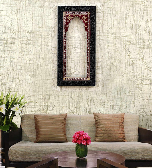 Handpainted Rectangle Wall Hanging Black Colour Jharokha Frame