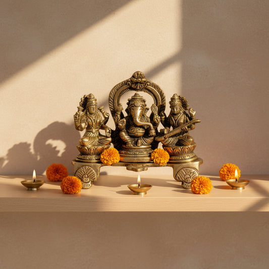 Solid brass Lakshmi Ganpati Saraswati decor-ArtyCraftz.com