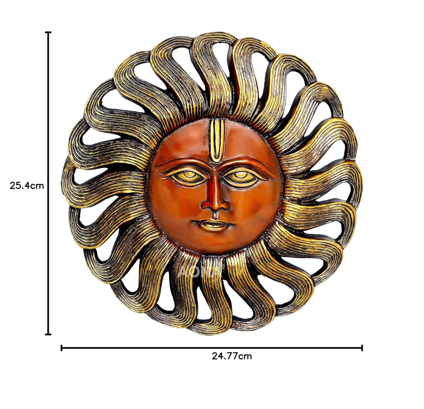 Sun Beautiful Sun (Surya) Face Murti Idol Statue Sculpture Wall Hanging Brass Height 10 Inches (Orange Gold)