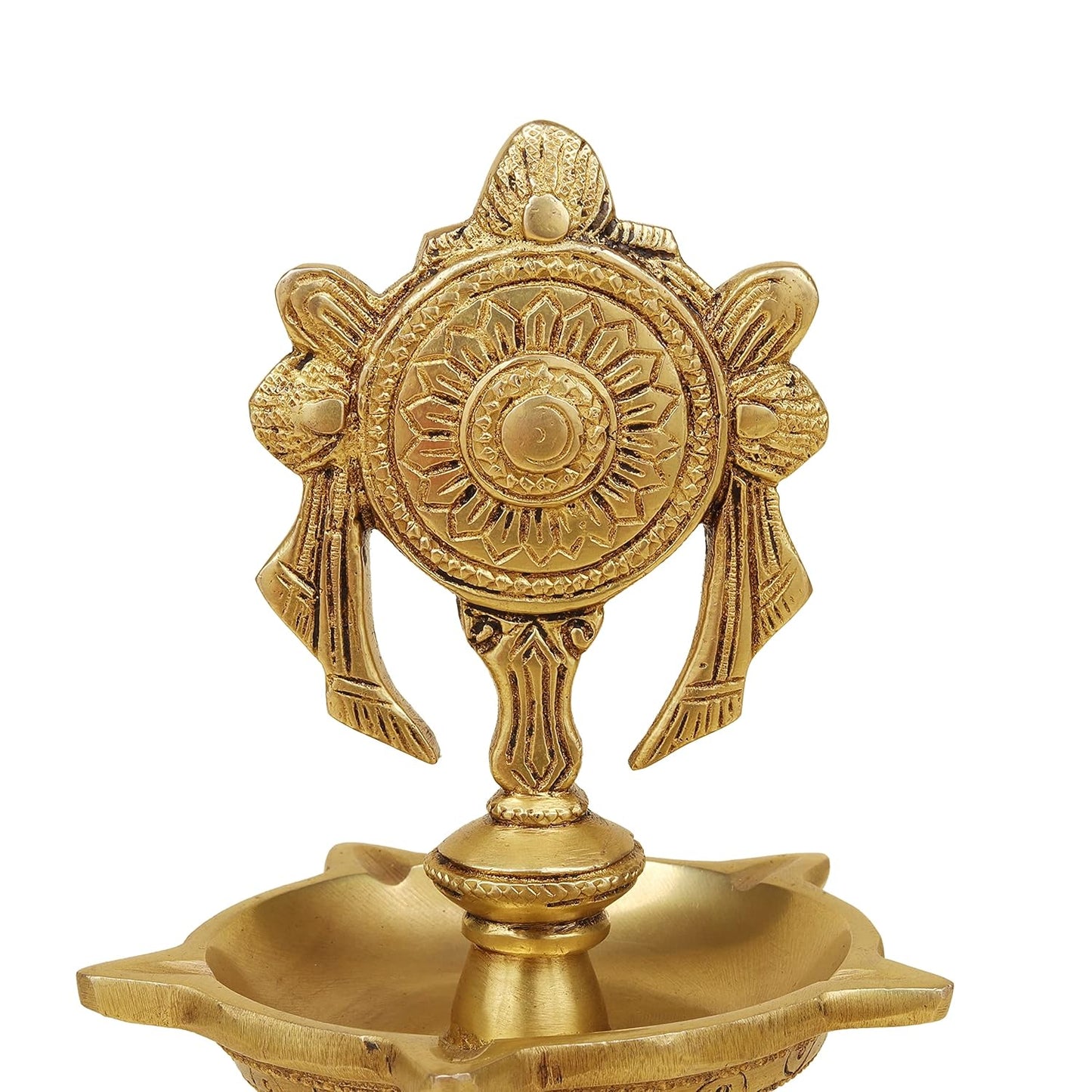 Brass Shankh Chakra Namah Diya – Traditional Temple Style Brass Lamp