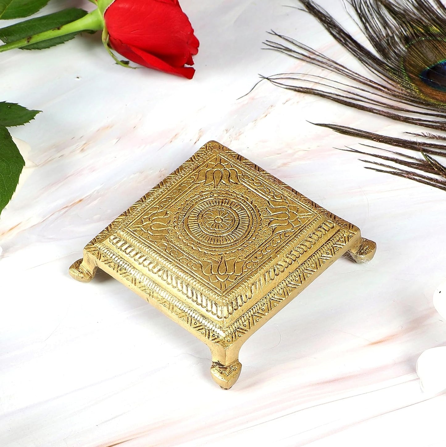 Handcrafted Brass Chowki for Pooja 3.6 x 1.5 Inches