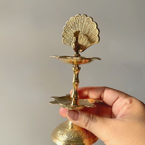 Brass Peacock Design 2 Layer Pooja Lamp