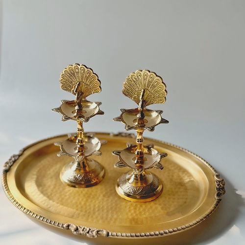 Brass Peacock Design 2 Layer Pooja Lamp