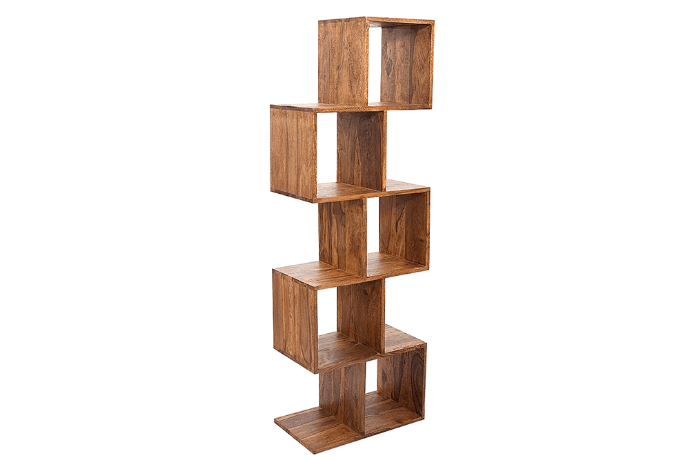 Wooden bookshelf with geometric design on a transparent background