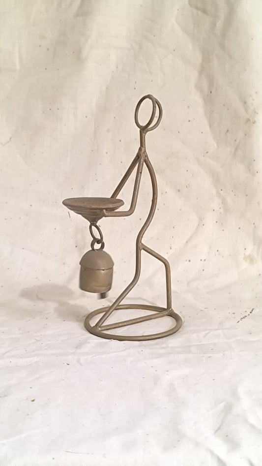 Man Candle Holder Iron Bell