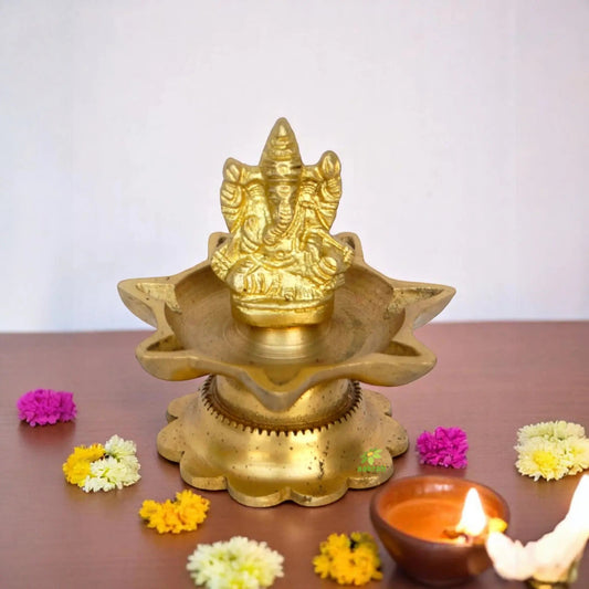 Brass Ganesha Deepam with Lotus Base-ArtyCraftz.com