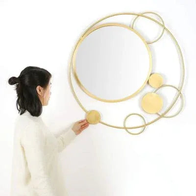 Abstract Circular Round Geometrical Shaped Gold Decorative Mirror