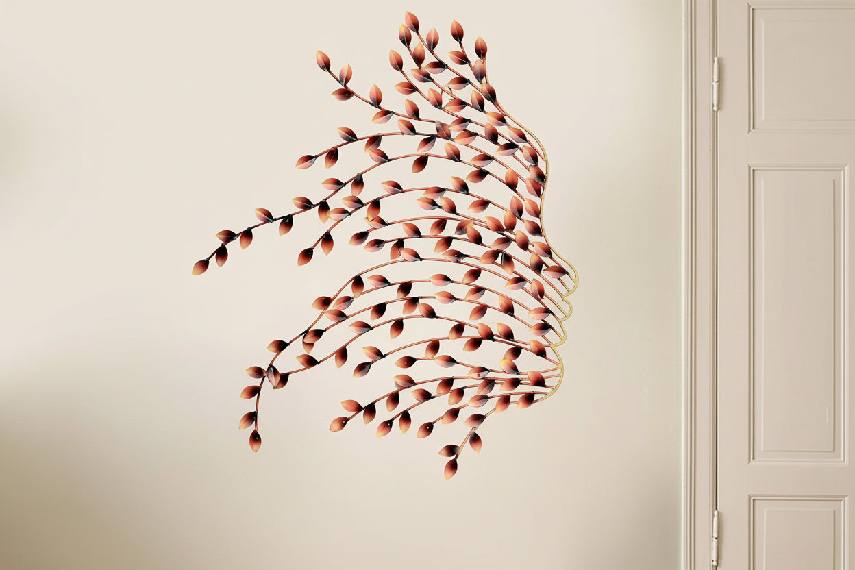 Abstract Face with Leaves Metal Wall Art  - ArtyCraftz.com