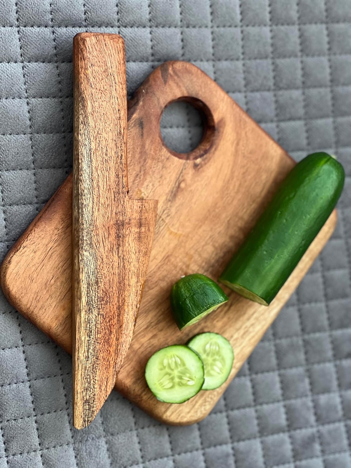 Acacia Wood Cutting Board with Wooden Knife for kids