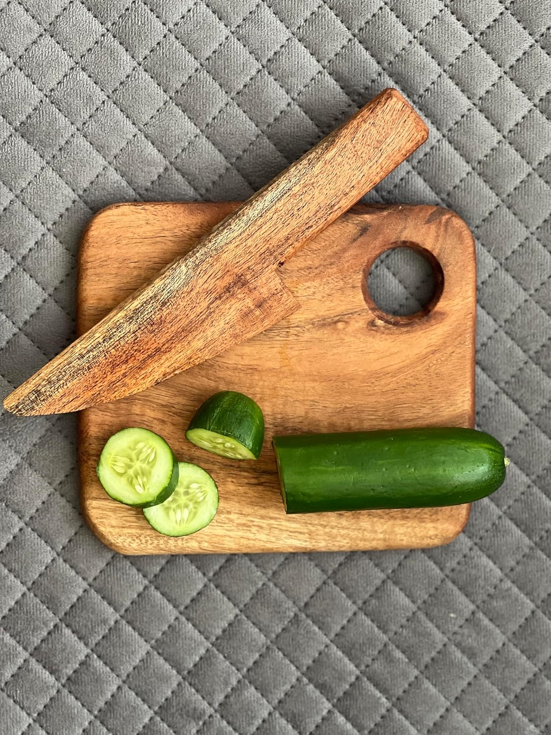 Acacia Wood Cutting Board with Wooden Knife for kids