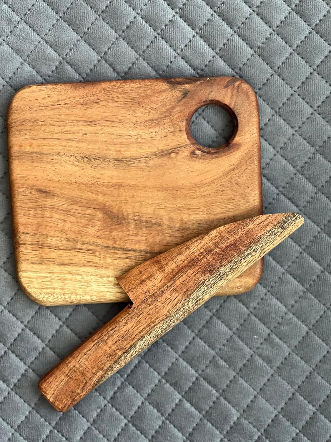 Acacia Wood Cutting Board with Wooden Knife for kids