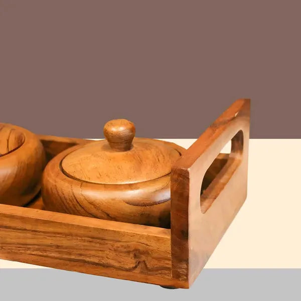 Acacia Wood Tray Pot Set