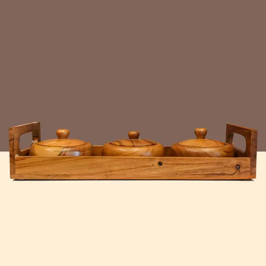 Acacia Wood Tray Pot Set